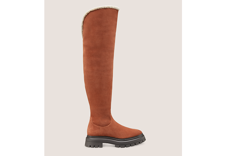 Stuart Weitzman,Bedford Over-The-Knee Boot,Boot,Hydro sport suede & shearling,Cappuccino/Cream,Front View
