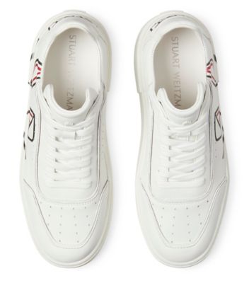 Stuart Weitzman,Lunar Rabbit Sneaker,Flat,Printed action leather,White,Top View