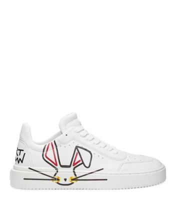 Stuart Weitzman,Lunar Rabbit Sneaker,Flat,Printed action leather,White,Front View