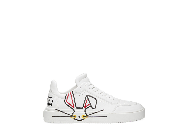 Stuart Weitzman,Lunar Rabbit Sneaker,Flat,Printed action leather,White,Front View
