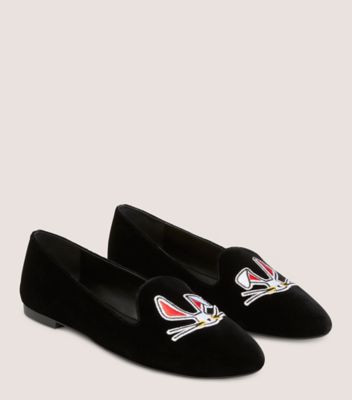 Stuart Weitzman,Lunar Rabbit Loafer,Loafer,Velvet,Black,Angle View