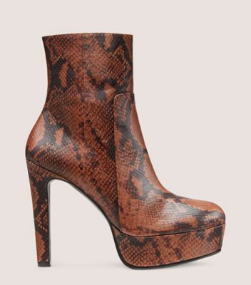 Stuart Weitzman,Bottine Dancefloor 130,Bootie,Cuir à imprimé serpent,Amande