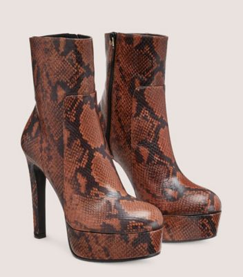 Stuart Weitzman,Bottine Dancefloor 130,Bootie,Cuir à imprimé serpent,Amande