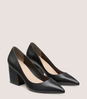 Stuart Weitzman,AVENUE 75 SLEEK BLOCK PUMP,Nappa Leather,Rubber,Pumps,Work,Black,Angle View