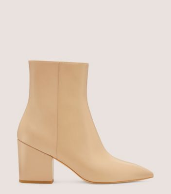 Stuart Weitzman,Avenue 75 Block Bootie,Bootie,Smooth Leather,Golden Beige,Front View