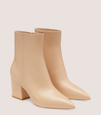 Stuart Weitzman,AVENUE 75 BLOCK BOOTIE,Leather,Rubber,Bootie,Day Party,Beige