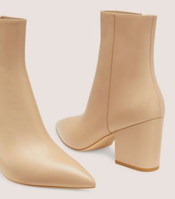 Stuart Weitzman,AVENUE 75 BLOCK BOOTIE,Leather,Rubber,Bootie,Day Party,Beige