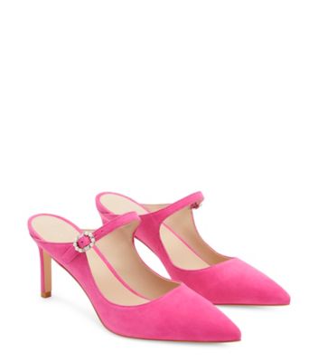 Stuart Weitzman,Dazzle 75 Mule,Mule,Suede,Peonia Hot Pink,Angle View