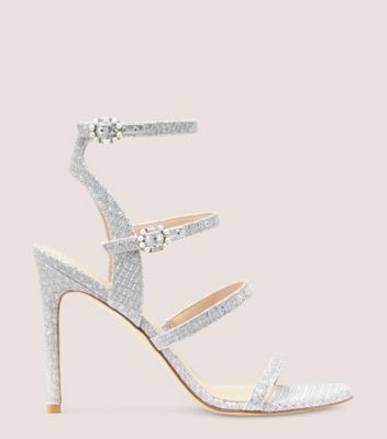 Stuart Weitzman,Sandales gladiateur Dazzle 100,Sandal,Nuits étoilées noir,Argent,Front View