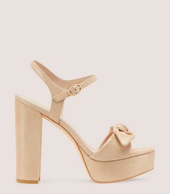 Stuart Weitzman,BANDEAU 130 PLATFORM SANDAL,Leather,Suede,Rubber,Sandals,Bow,Party,Beige,Front View