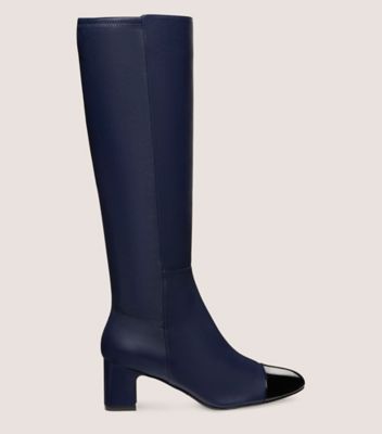 Stuart Weitzman,Cuir verni et nappa,Bleu Marine Et Noir,Front View