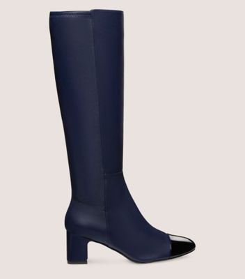 Stuart Weitzman,MILLA 60 KNEE-HIGH BOOT,Boot,Nappa & patent leather,Navy Blue & Black,Front View