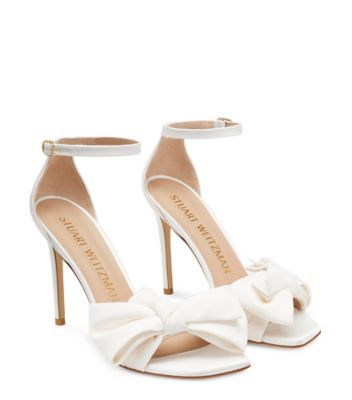 Stuart Weitzman,Nudistcurve Loveknot 100 Sandal,Sandal,Satin blend,Ivory,Angle View