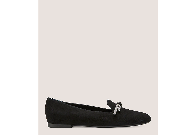 Stuart Weitzman,SW Bow Loafer,Loafer,Suede,Black,Front View