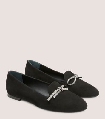Stuart Weitzman,SW Bow Loafer,Loafer,Suede,Black,Angle View