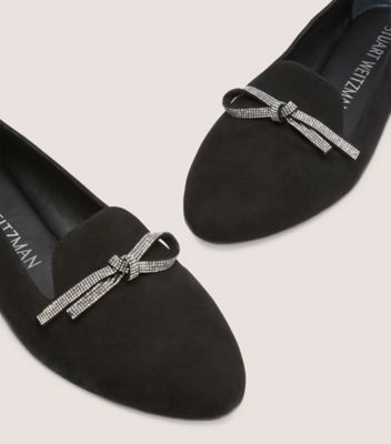Stuart Weitzman,SW Bow Loafer,Loafer,Suede,Black,Detailed View