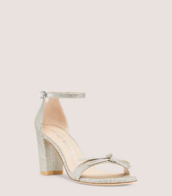 Stuart Weitzman,NEARLYNUDE SW BOW SANDAL,Silver,Side View