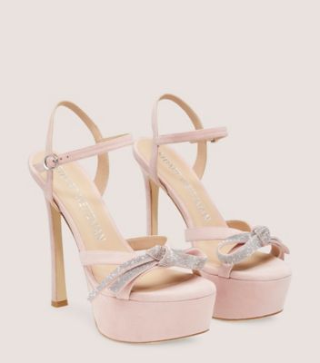 Stuart Weitzman,SW MEGA BOW PLATFORM SANDAL,Suede,Sandals,Crystal,Rhinestones,Bow,Party,Pink,Angle View