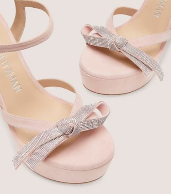 Stuart Weitzman,SW MEGA BOW PLATFORM SANDAL,Suede,Sandals,Crystal,Rhinestones,Bow,Party,Pink,Detailed View
