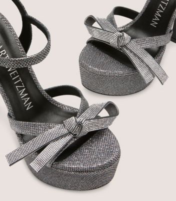 Stuart Weitzman,SW Mega Bow Platform Sandal,Sandal,New Noir,Gunmetal,Detailed View