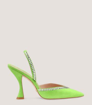 Stuart Weitzman,Gemcut Xcurve 100 Slingback Pump,Pump,Suede,Neon Chartreuse,Front View