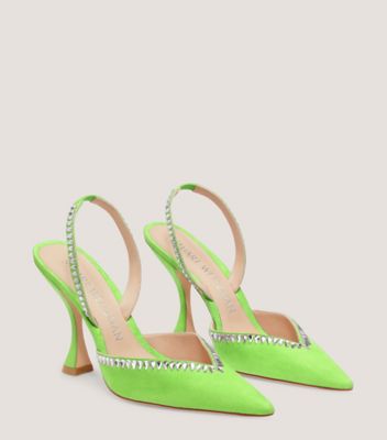 Stuart Weitzman,Gemcut Xcurve 100 Slingback Pump,Pump,Suede,Neon Chartreuse,Angle View