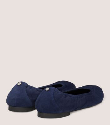 Stuart Weitzman,GABBY SCRUNCH RIVET FLAT,Suede,Ballet Flats,Casual,Navy,Back View