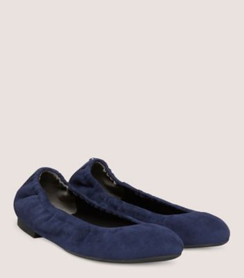 Stuart Weitzman,GABBY SCRUNCH RIVET FLAT,Suede,Ballet Flats,Casual,Navy,Angle View