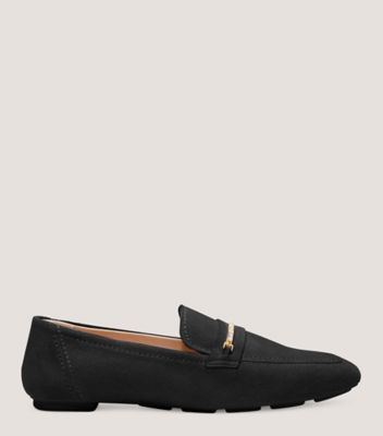 Stuart Weitzman,Crystal Deco Jet Loafer,Loafer,Sport Suede,Black,Front View