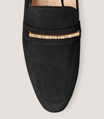 Stuart Weitzman,Crystal Deco Jet Loafer,Loafer,Sport Suede,Black,top down View