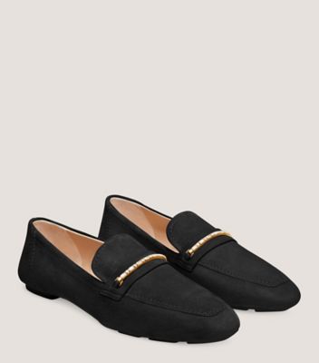 Stuart Weitzman,Crystal Deco Jet Loafer,Loafer,Sport Suede,Black,Angle View