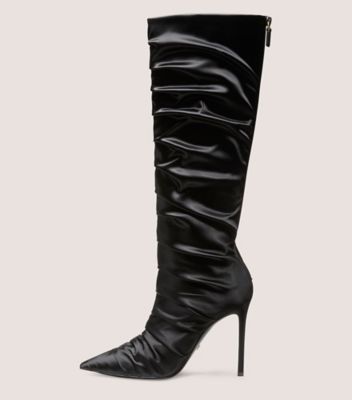 Stuart Weitzman,Stuart Ruche 100 Boot,Boot,Shiny satin,Black