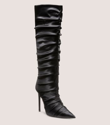 Stuart Weitzman,Stuart Ruche 100 Boot,Boot,Shiny satin,Black