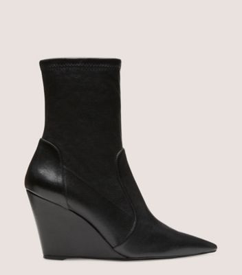 Stuart Weitzman,Stuart Wedge 85 Sock Bootie,Bootie,Stretch Nappa Leather,Black,Front View