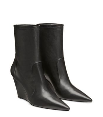 Stuart Weitzman,Stuart Wedge 85 Sock Bootie,Bootie,Stretch Nappa Leather,Black,Angle View