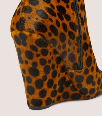 Stuart Weitzman,Stuart Wedge 100 Zip Bootie,Bootie,Spotted cheetah calf hair,Toffee