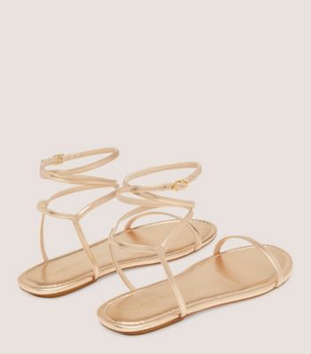 Stuart Weitzman,Barelynude Flat Sandal,Sandal,Liquid Metallic Leather,Ballet