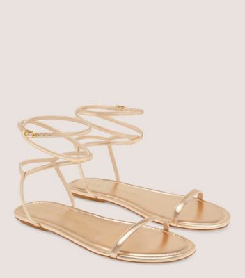 Stuart Weitzman,Barelynude Flat Sandal,Sandal,Liquid Metallic Leather,Ballet,Angle View