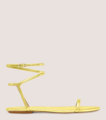 Stuart Weitzman,Barelynude Flat Sandal,Sandal,Liquid Metallic Leather,Key Lime,Front View