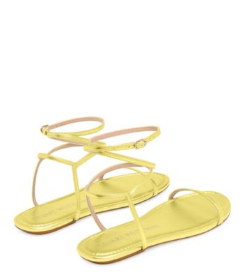 Stuart Weitzman,Barelynude Flat Sandal,Sandal,Liquid Metallic Leather,Key Lime