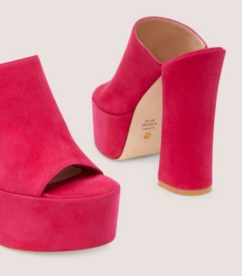 Stuart Weitzman,SKYHIGH 145 PLATFORM SLIDE,Leather,Suede,Slides,Party,Fuchsia,Detailed View