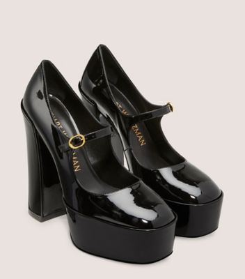 Stuart Weitzman,Escarpin à plateforme Mary Jane Skyhigh 145,Pump,Cuir verni,Noir