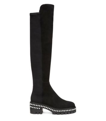 Stuart Weitzman,Botte avec perles Soho 5050,Boot,Suède,Noir