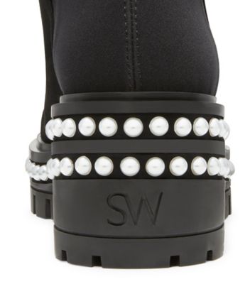 Stuart Weitzman,Botte avec perles Soho 5050,Boot,Suède,Noir