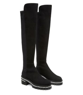 Stuart Weitzman,Botte avec perles Soho 5050,Boot,Suède,Noir