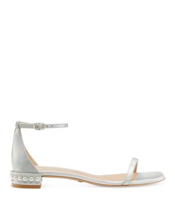 Stuart Weitzman,Nudistcurve Pearl Flat Sandal,Sandal,Iridescent patent leather,Nacar,Front View