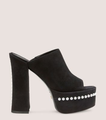 Stuart Weitzman,Mule avec perles Skyhigh 145,Sandal,Suède,Noir