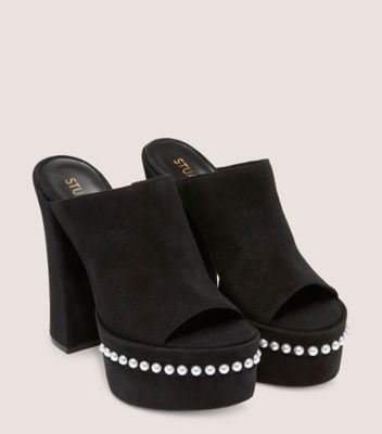 Stuart Weitzman,Mule avec perles Skyhigh 145,Sandal,Suède,Noir