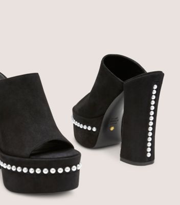 Stuart Weitzman,Mule avec perles Skyhigh 145,Sandal,Suède,Noir