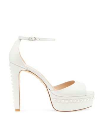 Stuart Weitzman,Discoplatform Pearl Sandal,Sandal,Leather,White,Front View